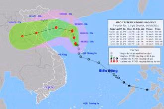 Vị trí và hướng di chuyển của bão số 7. (Nguồn: nchmf.gov.vn)