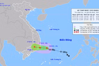 Vị trí và hướng di chuyển của áp thấp nhiệt đới. (Nguồn: nchmf.gov.vn)