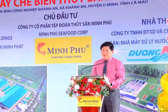 Phó Chủ tịch UBND tỉnh Cà Mau Lê Văn Sử phát biểu tại lễ khởi công chuỗi dự án thủy sản hơn 1.600 tỷ đồng.
