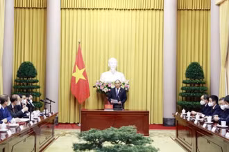 Chủ tịch nước Nguyễn Xuân Phúc phát biểu tại lễ trao quyết định bổ nhiệm. (Ảnh: Thống Nhất/TTXVN)