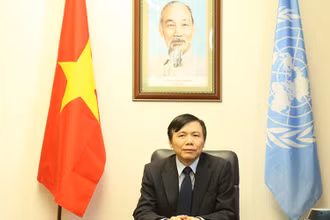 Đại sứ Đặng Đình Quý tại phòng Chủ tịch Hội đồng Bảo an. (Ảnh minh họa: Phái đoàn Việt Nam tại Liên hợp quốc)