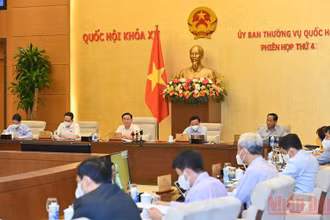 Tại phiên họp thứ tư, Uỷ ban Thường vụ Quốc hội cho ý kiến về việc chuẩn bị kỳ họp thứ hai Quốc hội khoá XV. Ảnh: Duy Linh