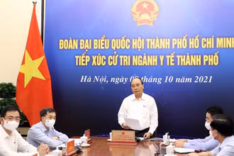 Chủ tịch nước Nguyễn Xuân Phúc phát biểu tại điểm cầu Hà Nội. (Ảnh: TTXVN)