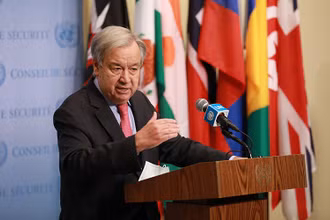 Tổng Thư ký Liên hợp quốc Antonio Guterres phát biểu với báo giới tại New York, Mỹ, ngày 11/10 vừa qua. (Ảnh: TTXVN)
