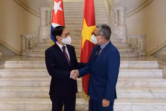 Bộ trưởng Ngoại giao Bùi Thanh Sơn và Quyền Bộ trưởng Ngoại giao Cuba Marcelino Medina. (Ảnh: Bộ Ngoại giao)