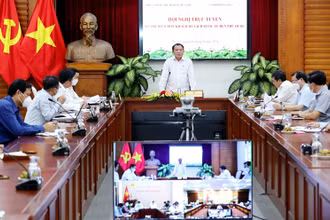 Toàn cảnh hội nghị về Kế hoạch thí điểm đón khách du lịch quốc tế đến Phú Quốc. (Ảnh: Bộ VHTTDL) 