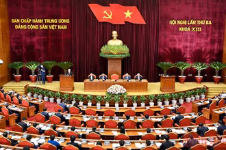 Toàn cảnh phiên khai mạc Hội nghị lần thứ 3 Ban Chấp hành Trung ương Đảng khóa XIII của Đảng Cộng sản Việt Nam.
