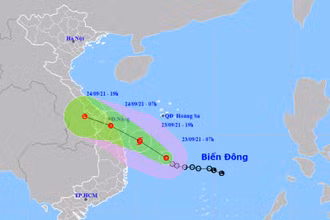 Vị trí và hướng di chuyển của áp thấp nhiệt đới. (Nguồn: nchmf.gov.vn)
