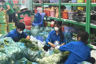 Các bạn đoàn viên, thanh niên huyện Long Điền, tỉnh Bà Rịa-Vũng Tàu đi chợ giúp người dân trong các khu phong tỏa thị trấn Long Hải.