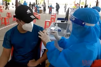 Tiêm phòng vắc xin cho tiểu thương chợ Vinh.