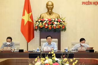 Chủ tịch Quốc hội Vương Đình Huệ phát biểu ý kiến tại phiên họp. (Ảnh: DUY LINH)