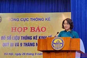 Tổng cục trưởng Tổng cục Thống kê, Nguyễn Thị Hương, phát biểu tại cuộc họp báo. (Ảnh: QUANG HƯNG).
