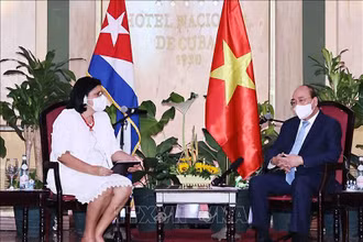 Chủ tịch nước Nguyễn Xuân Phúc tiếp Phó Chủ tịch thứ nhất Viện Cuba Hữu nghị với các dân tộc (ICAP) Noemi Rabaza Fernandesz. 