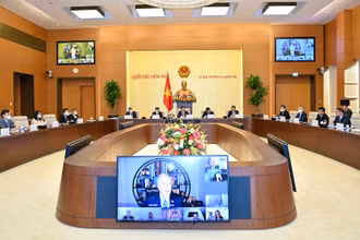 Quang cảnh Hội nghị trực tuyến với Đoàn doanh nghiệp cấp cao của Hội đồng kinh doanh Hoa Kỳ - ASEAN. (Ảnh: Duy Linh)