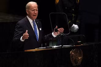 Tổng thống Mỹ Joe Biden phát biểu tại phiên họp chung cấp cao của Đại hội đồng Liên hợp quốc khoá 76 ở New York, ngày 21/9/2021. (Ảnh: Reuters)