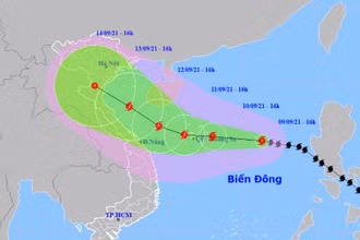 Vị trí và hướng di chuyển của bão số 5. (Nguồn: nchmf.gov.vn)