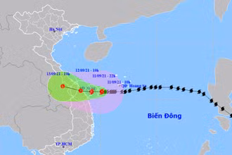 Vị trí và hướng di chuyển của bão số 5. (Nguồn: nchmf.gov.vn)