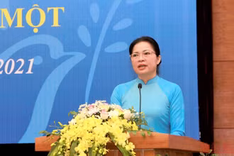 Chủ tịch Hội Liên hiệp Phụ nữ Hà Thị Nga phát biểu tại hội nghị.