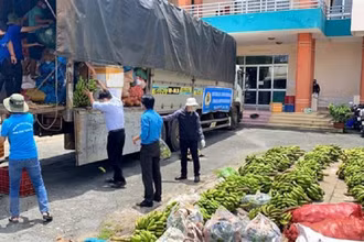 Công đoàn các Khu chế xuất, Khu công nghiệp thành phố tiếp nhận quà tặng của Liên đoàn Lao động tỉnh Gia Lai tặng công nhân lao động thành phố. (Ảnh: Thanh Vũ/TTXVN)