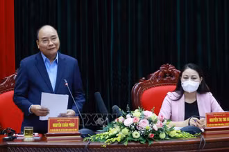 Chủ tịch nước Nguyễn Xuân Phúc tại buổi làm việc với Ban Chấp hành Đảng bộ tỉnh Ninh Bình. (Ảnh: TTXVN) 