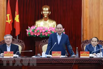 Chủ tịch nước Nguyễn Xuân Phúc phát biểu tại buổi làm việc. (Ảnh: TTXVN)