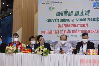 Đại diện lãnh đạo Trung tâm Khuyến nông quốc gia, Cục Chăn nuôi, Sở Nông nghiệp và Phát triển nông thôn tỉnh Hòa Bình tại diễn đàn.