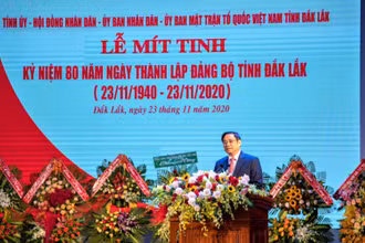 Đồng chí Phạm Minh Chính, Ủy viên Bộ Chính trị, Bí thư Trung ương Đảng, Trưởng Ban Tổ chức Trung ương phát biểu tại lễ kỷ niệm.
