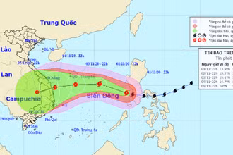 Vị trí và hướng di chuyển của bão số 10. (Nguồn: nchmf.gov.vn)