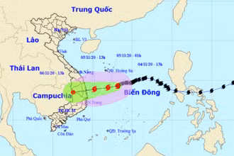 Vị trí và hướng di chuyển của bão số 10. (Nguồn: nchmf.gov.vn)