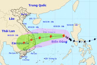 Vị trí và hướng di chuyển của bão số 10. (Nguồn: nchmf.gov.vn)