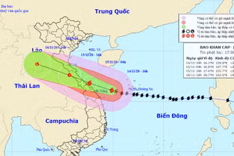 Vị trí và hướng di chuyển của bão số 13. (Nguồn: nchmf.gov.vn)