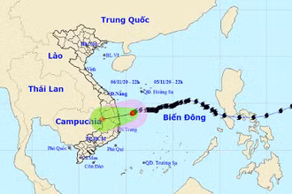 Vị trí và hướng di chuyển của áp thấp nhiệt đới. (Nguồn: nchmf.gov.vn)