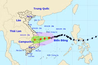 Vị trí và hướng di chuyển của bão số 10. (Nguồn: nchmf.gov.vn)