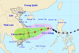 Vị trí và hướng di chuyển của bão số 10. (Nguồn: nchmf.gov.vn)