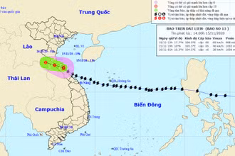 Vị trí và hướng di chuyển của bão số 13. (Nguồn: nchmf.gov.vn)
