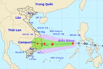 Vị trí và hướng di chuyển của áp thấp nhiệt đới. (Nguồn: nchmf.gov.vn)