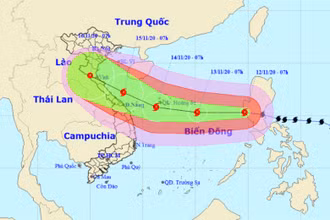 Vị trí và hướng di chuyển của bão số 13. (Nguồn: nchmf.gov.vn)