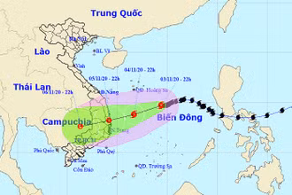 Vị trí và hướng di chuyển của bão số 10. (Nguồn: nchmf.gov.vn)