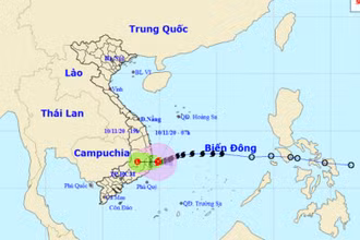 Vị trí và hướng di chuyển của bão số 12. (Nguồn: nchmf.gov.vn)