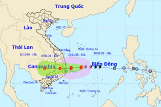 Vị trí và hướng di chuyển của bão số 12. (Nguồn: nchmf.gov.vn)
