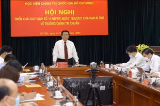 Giáo sư, Tiến sĩ Nguyễn Xuân Thắng, Ủy viên Bộ Chính trị, Giám đốc Học viện Chính trị quốc gia Hồ Chí Minh, Chủ tịch Hội đồng Lý luận Trung ương phát biểu. (Ảnh: Nguyễn Điệp/TTXVN)
