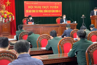 Hội nghị trực tuyến chỉ đạo phòng chống dịch bệnh chiều 14-2, tại đầu cầu Tỉnh ủy Hải Dương.