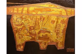 Tân Sửu vàng - Golden Buffalo, 2021; Acrylic, gold, copper on canvas, 40cmx50cm - Tranh của họa sĩ Phạm An Hải