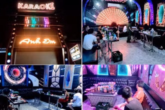 Quán karaoke Anh Em hoạt động lén lút trong mùa dịch. (Ảnh: Công an cung cấp) 