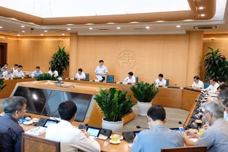 Quyền Bộ trưởng Y tế Nguyễn Thanh Long phát biểu tại cuộc họp.