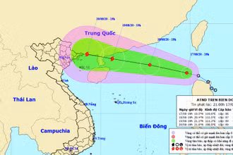 Vị trí và hướng di chuyển của áp thấp nhiệt đới. (Nguồn: nchmf.gov.vn)