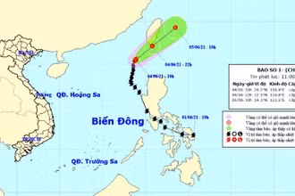 Vị trí và hướng di chuyển của bão số 1. (Nguồn: nchmf.gov.vn)