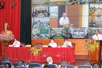 Bộ trưởng Bộ Văn hóa, Thể thao và Du lịch Nguyễn Văn Hùng phát biểu tại điểm cầu Hà Nội. (Ảnh:TTXVN) 