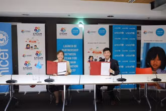 Tổ chức UNICEF và STEAM công bố hợp tác lâu dài, mang lại cơ hội học tập bình đẳng cho trẻ em Việt Nam. (Ảnh: Nguồn UNICEF)