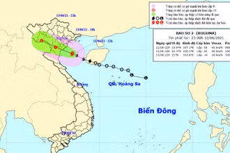 Vị trí và hướng di chuyển của bão số 2. (Nguồn: nchmf.gov.vn)